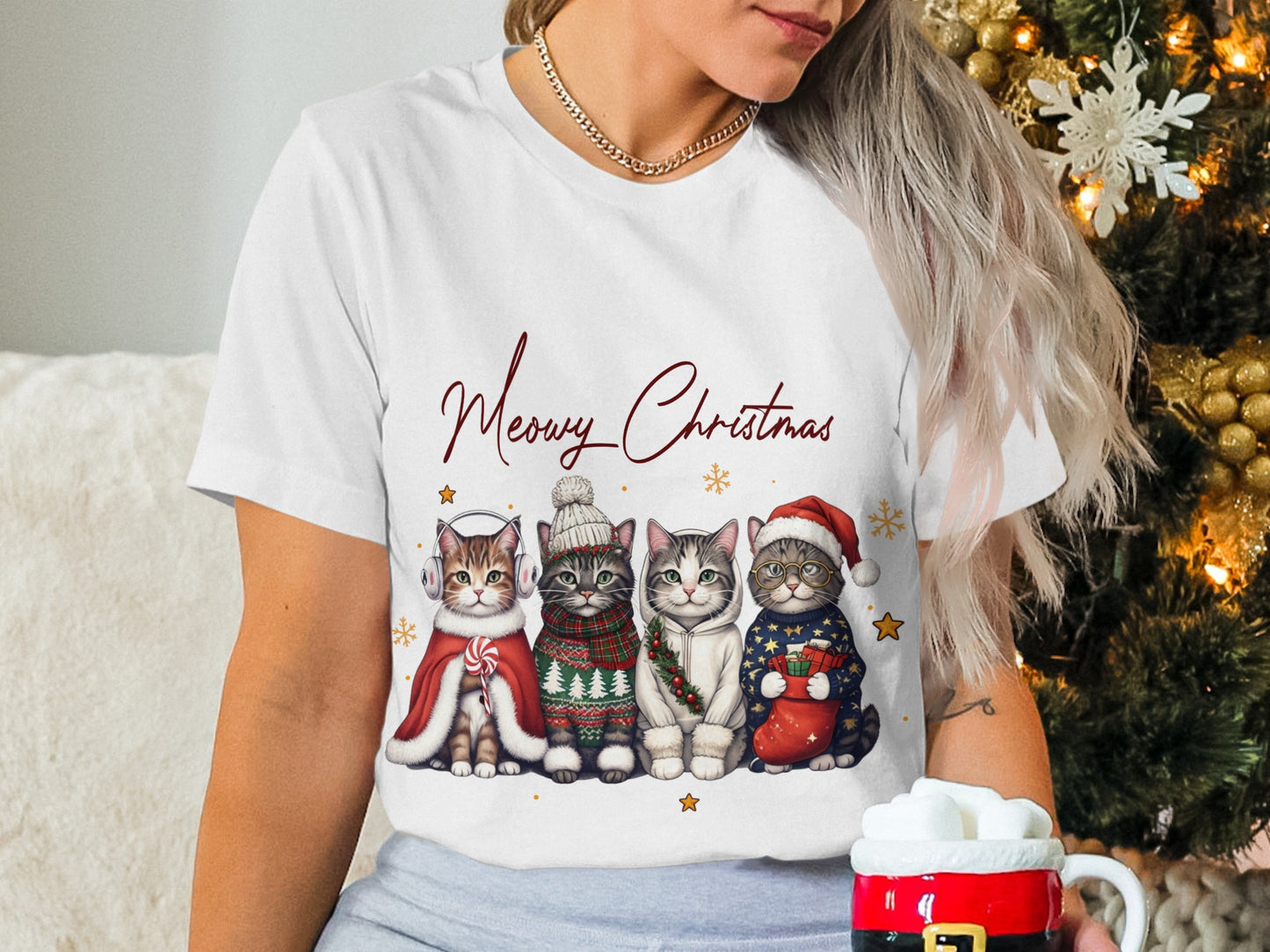 Festive Meowy Christmas Cats with Hats T-Shirt