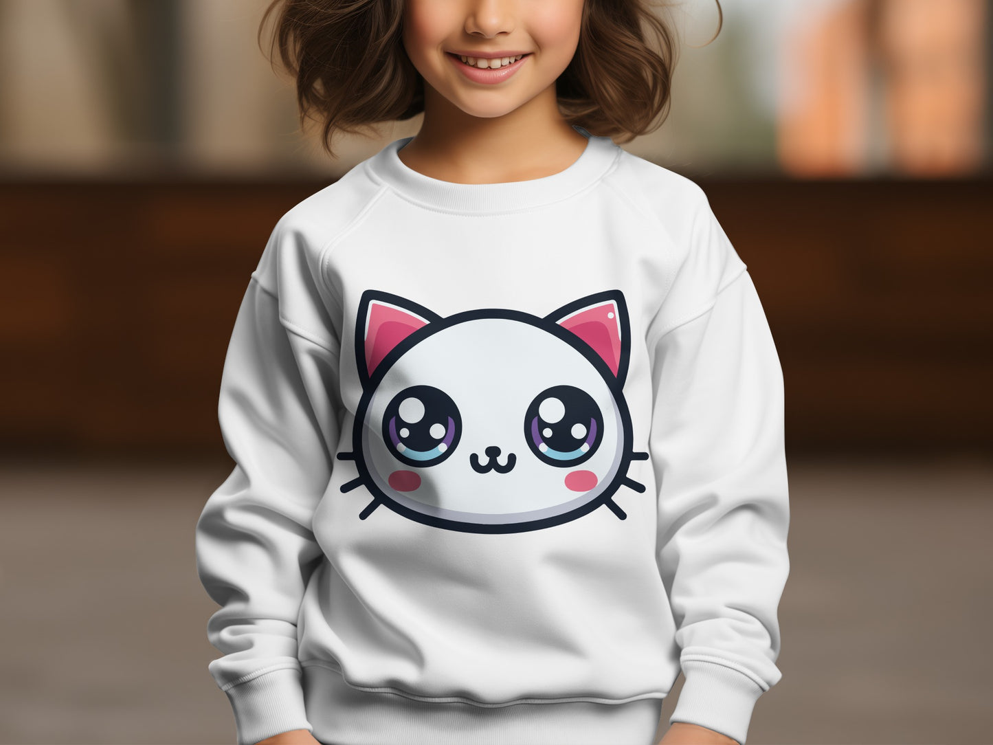 Adorable Kawaii Cat Face Sweatshirt For Kids