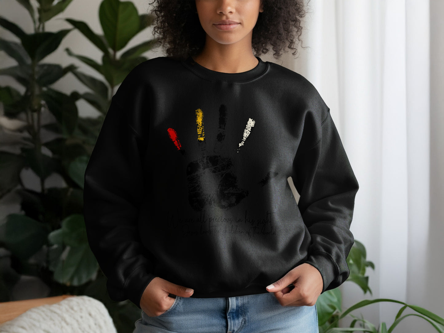 Handprint Design Sweatshirt With Unique Color Accents