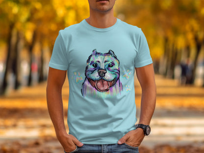 Colorful Dog Artwork on Light Blue T-shirt product