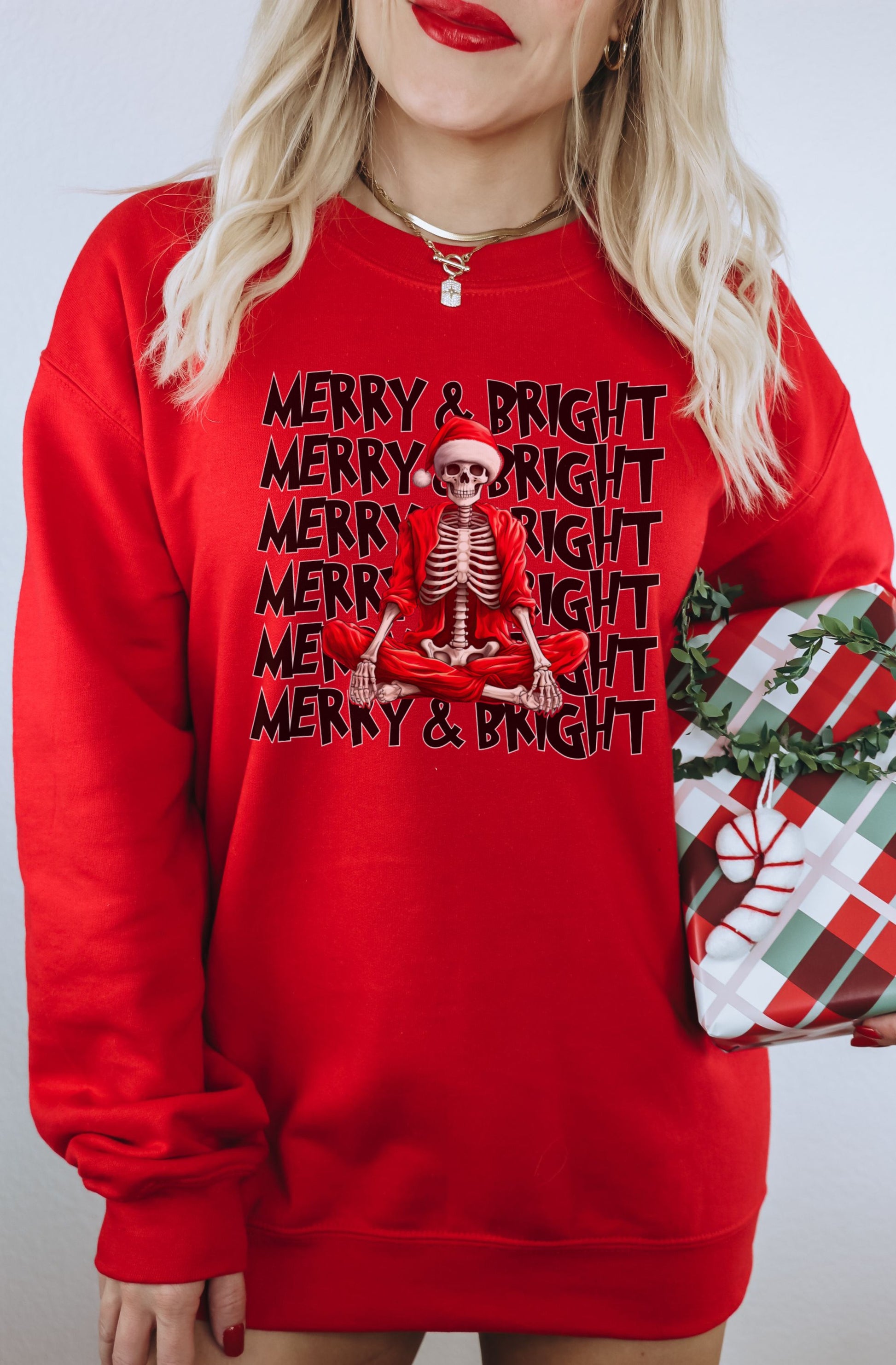 Merry and Bright Skeleton Santa Christmas Sweater