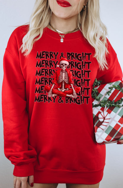 Merry and Bright Skeleton Santa Christmas Sweater