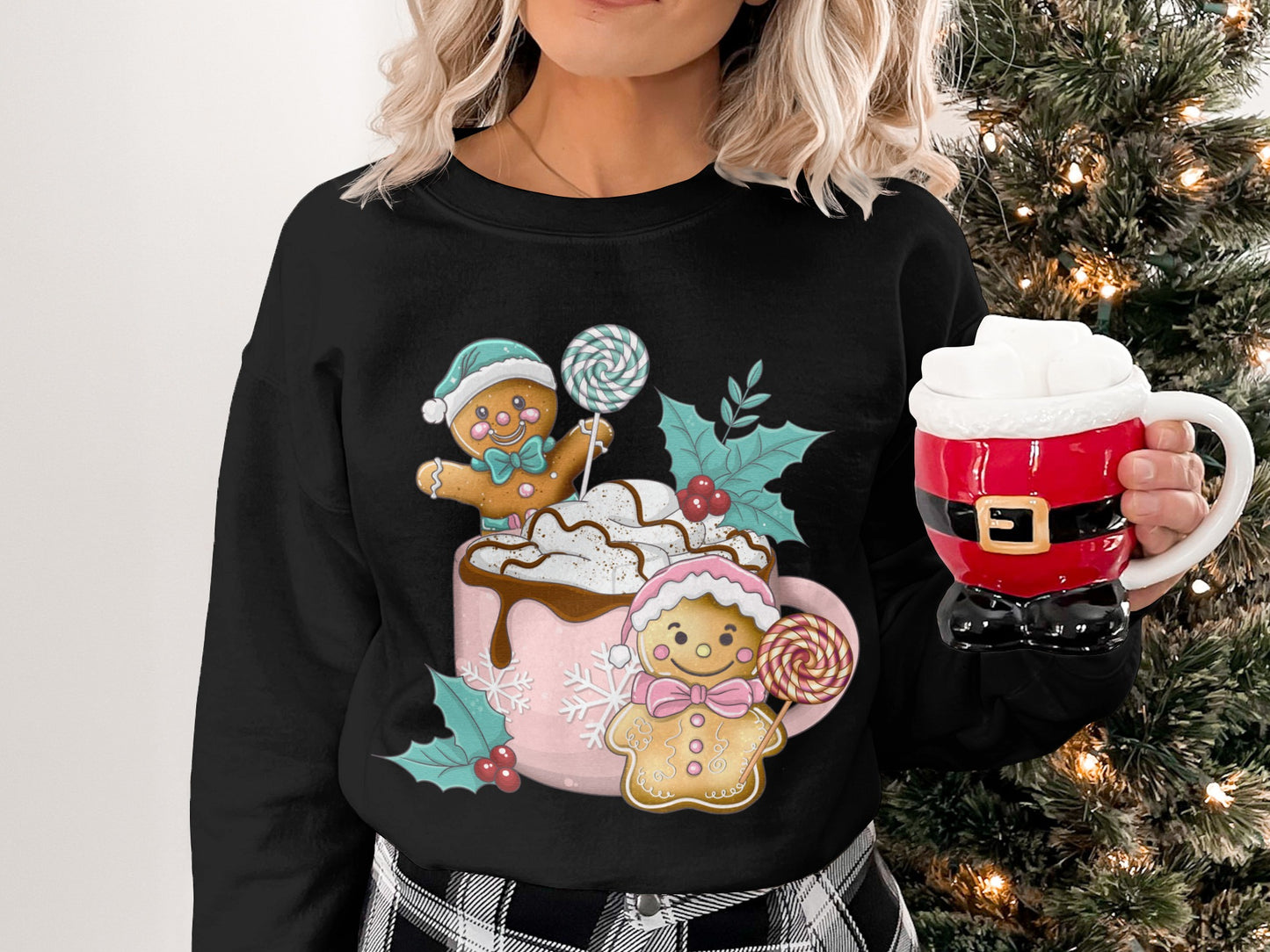 Holiday Theme Sweatshirt with Gingerbread Design