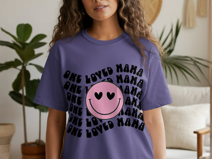 One Loved Mama Graphic Tee with Smiley Face Design
