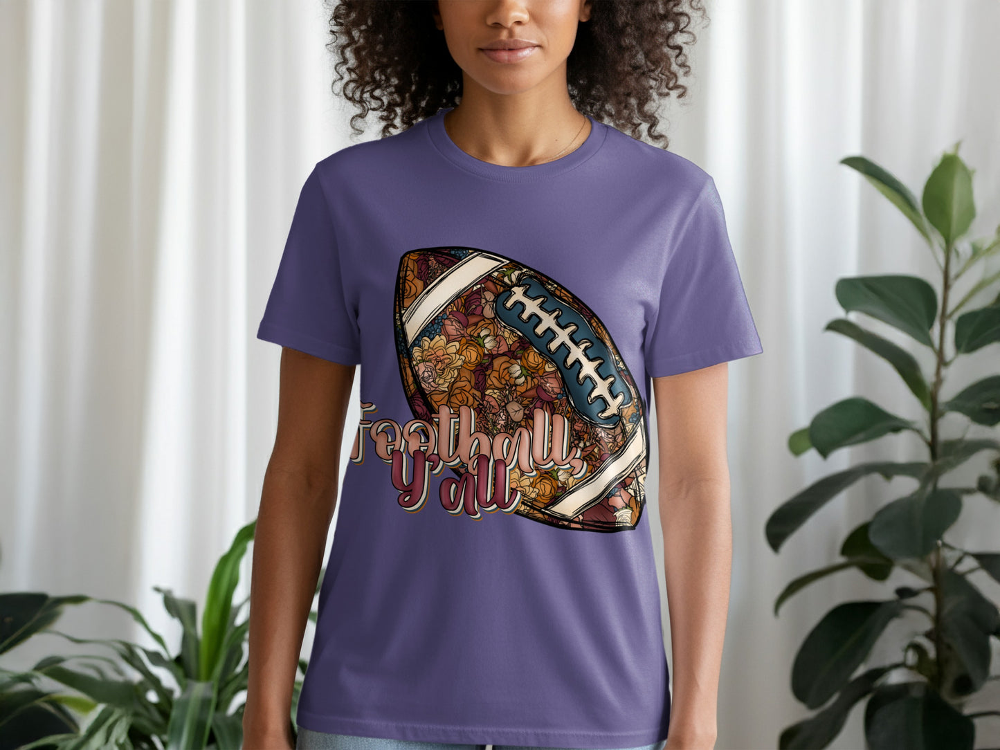 Floral Football Graphic Shirt with Y'all Text
