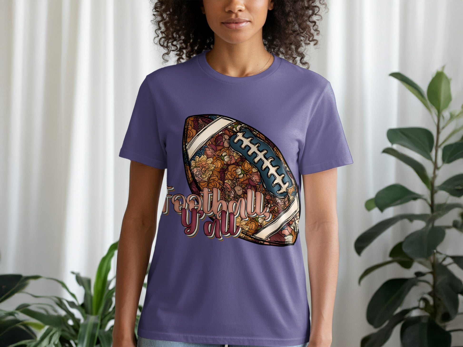 Floral Football Graphic Shirt with Y'all Text