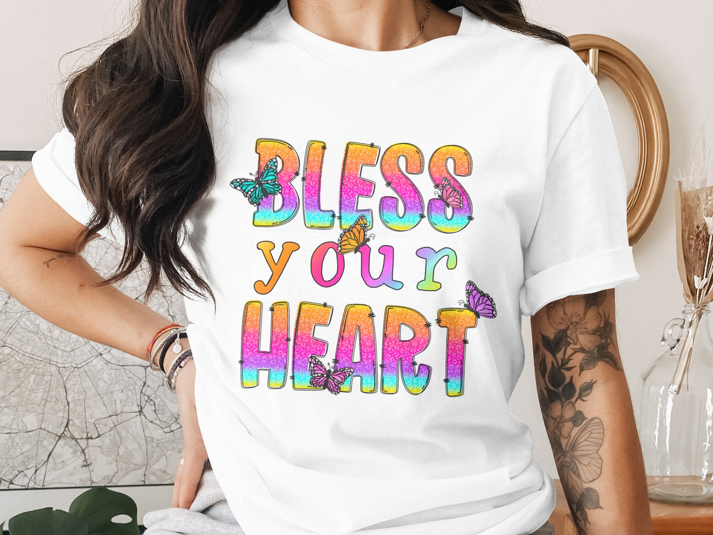 Bless Your Heart Rainbow Butterfly Quote Shirt