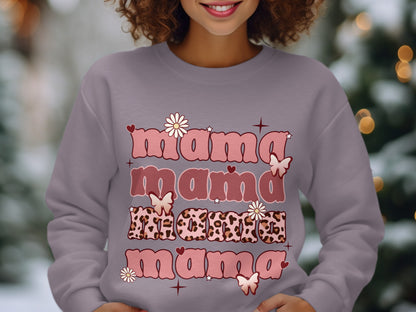 Mama Mama Leopard Flowers Hearts Sweatshirt