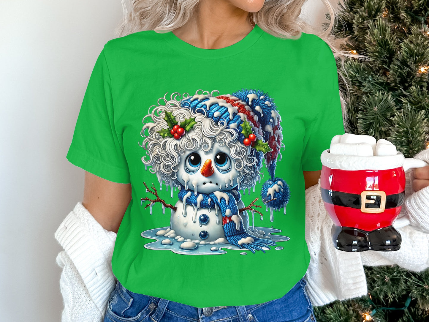 Melting Snowman with Santa Hat Holiday Shirt