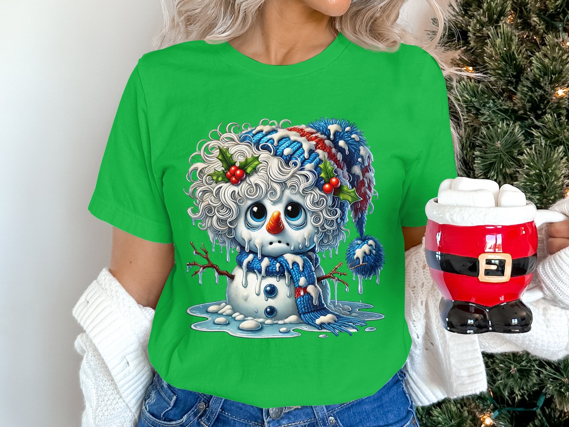 Melting Snowman with Santa Hat Holiday Shirt
