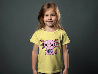 Cute Axolotl Reading Book Graphic Tee for Kids