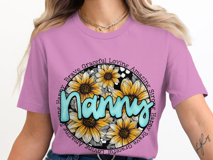 Nanny Brave Graceful Loving Sunflower Graphic Shirt