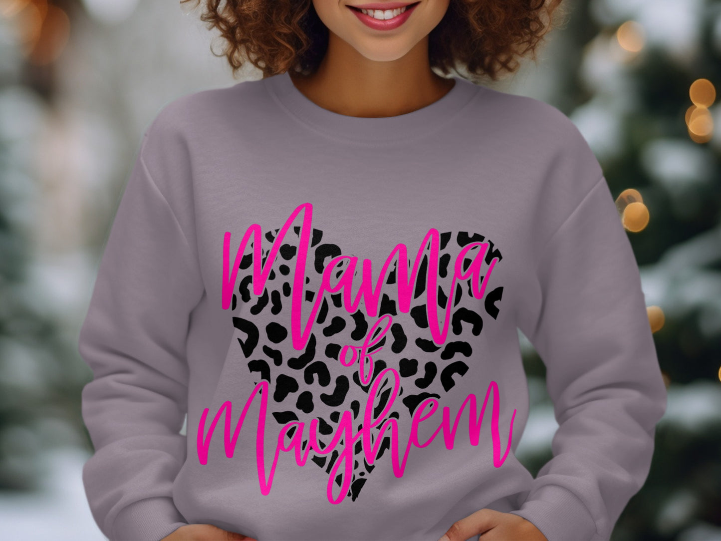 Mama of Mayhem Heart Leopard Printed Sweatshirt