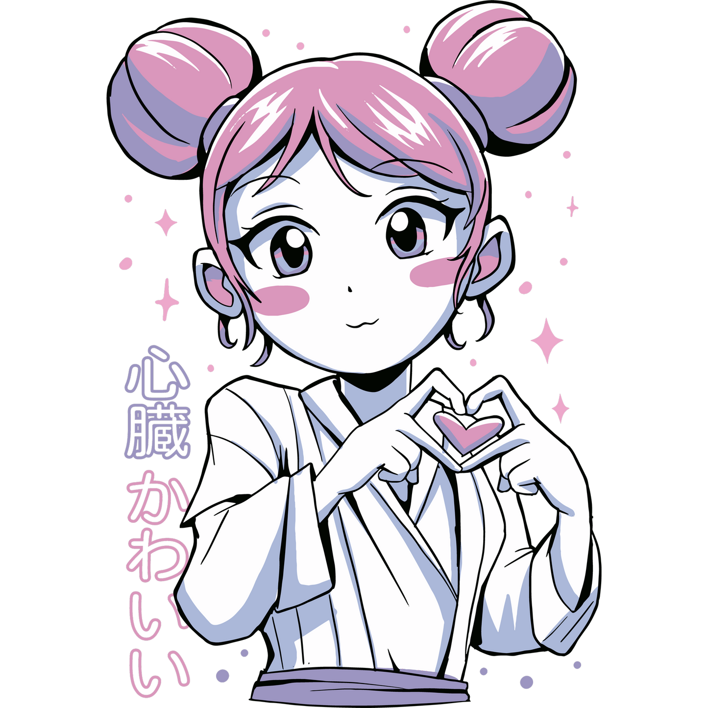 Anime Girl with Heart Gesture in Pink Theme Design