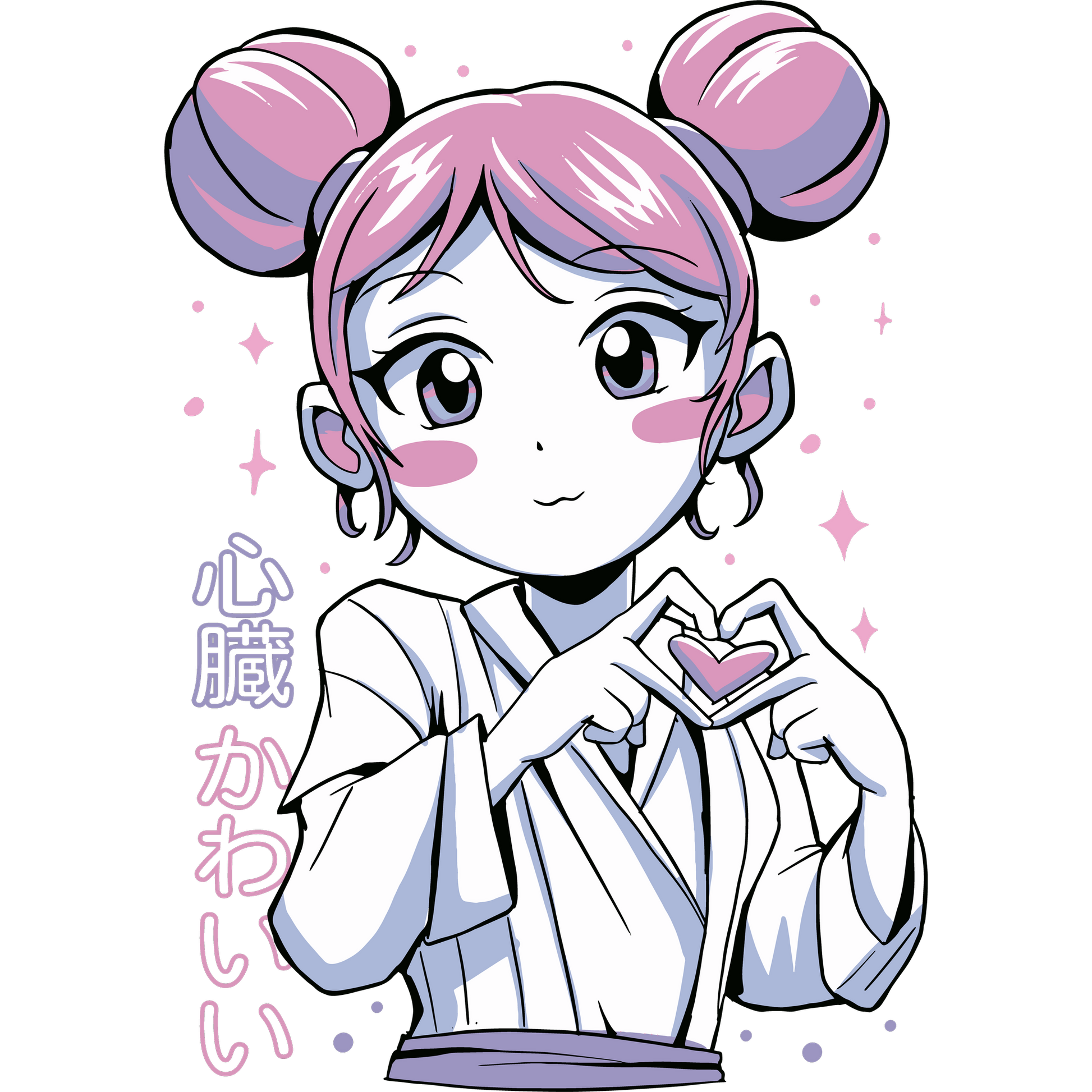 Anime Girl with Heart Gesture in Pink Theme Design