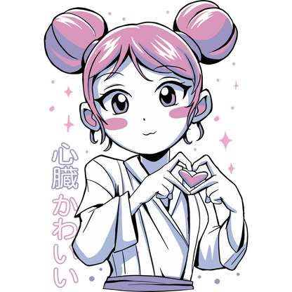 Anime Girl with Heart Gesture in Pink Theme Design