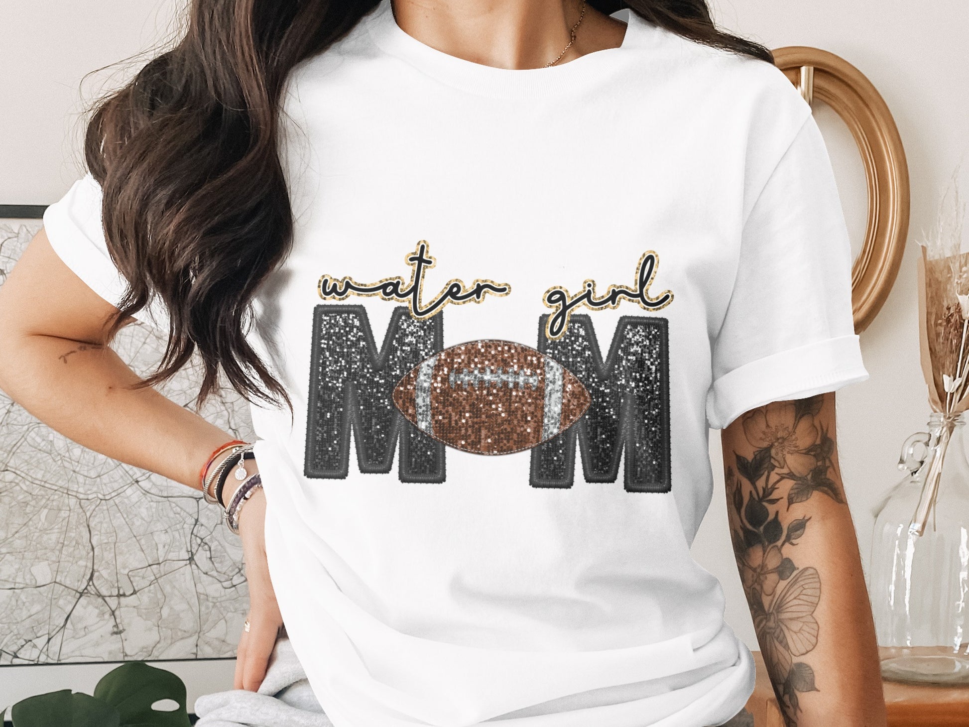 Water Girl MOM Football Graphic T-Shirt