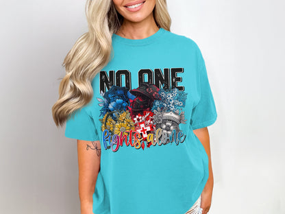 No One Fights Alone Firefighters Themed T-shirt