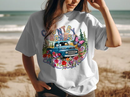 Country Roads Vintage Truck and Flowers T-shirt