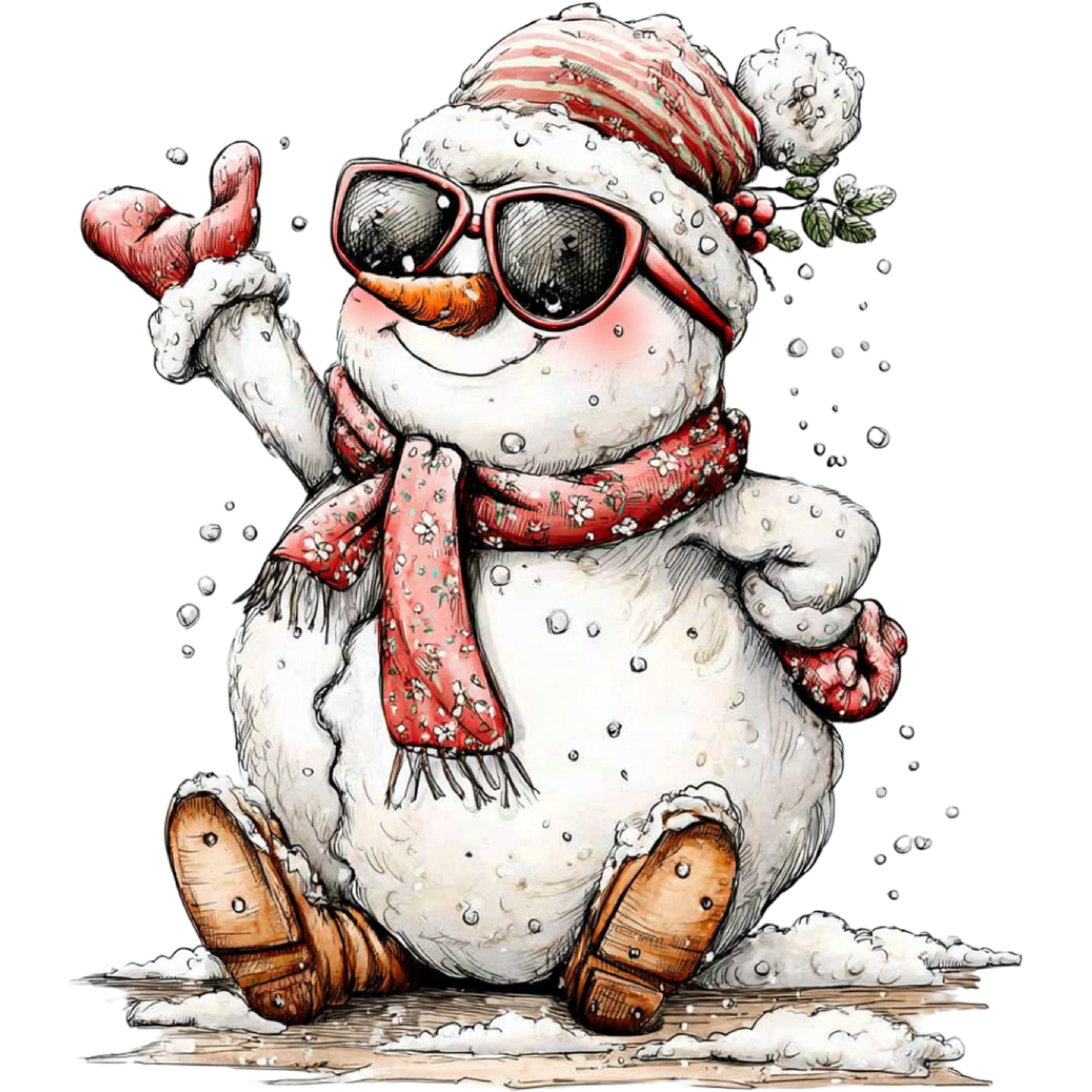 Snowman Wearing Sunglasses and Scarf Art Print