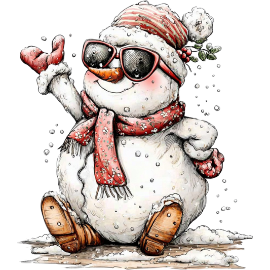 Snowman Wearing Sunglasses and Scarf Art Print