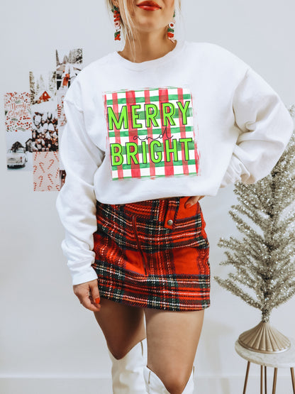 Merry and Bright Plaid Graphic Sweatshirt