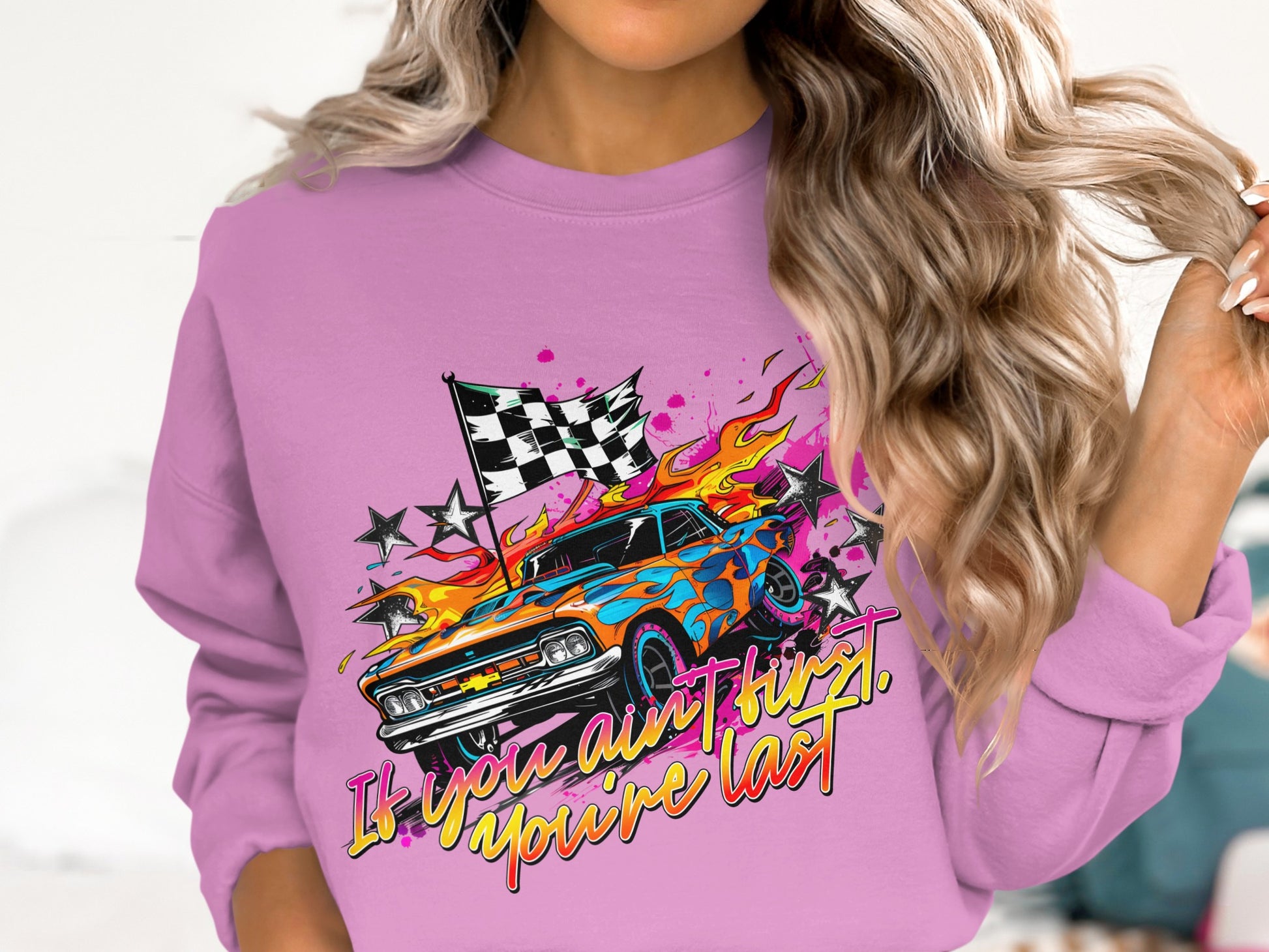 Colorful Retro Race Car Design Fashion Sweatshirt