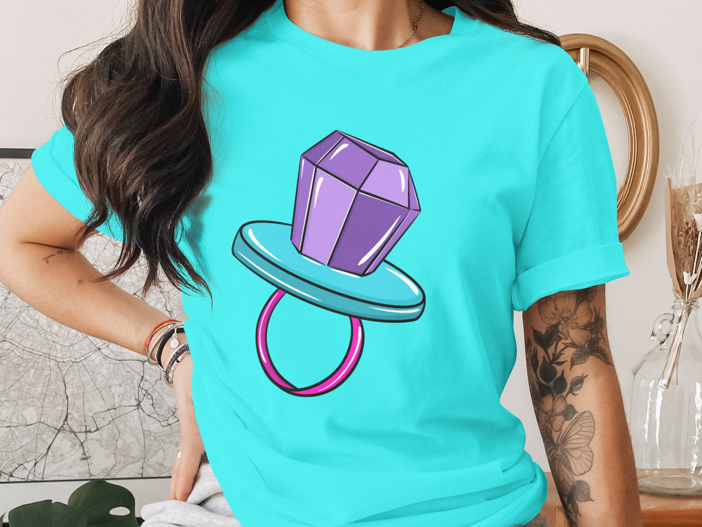 Vibrant Graphic Tee with Geometric Gemstone Design