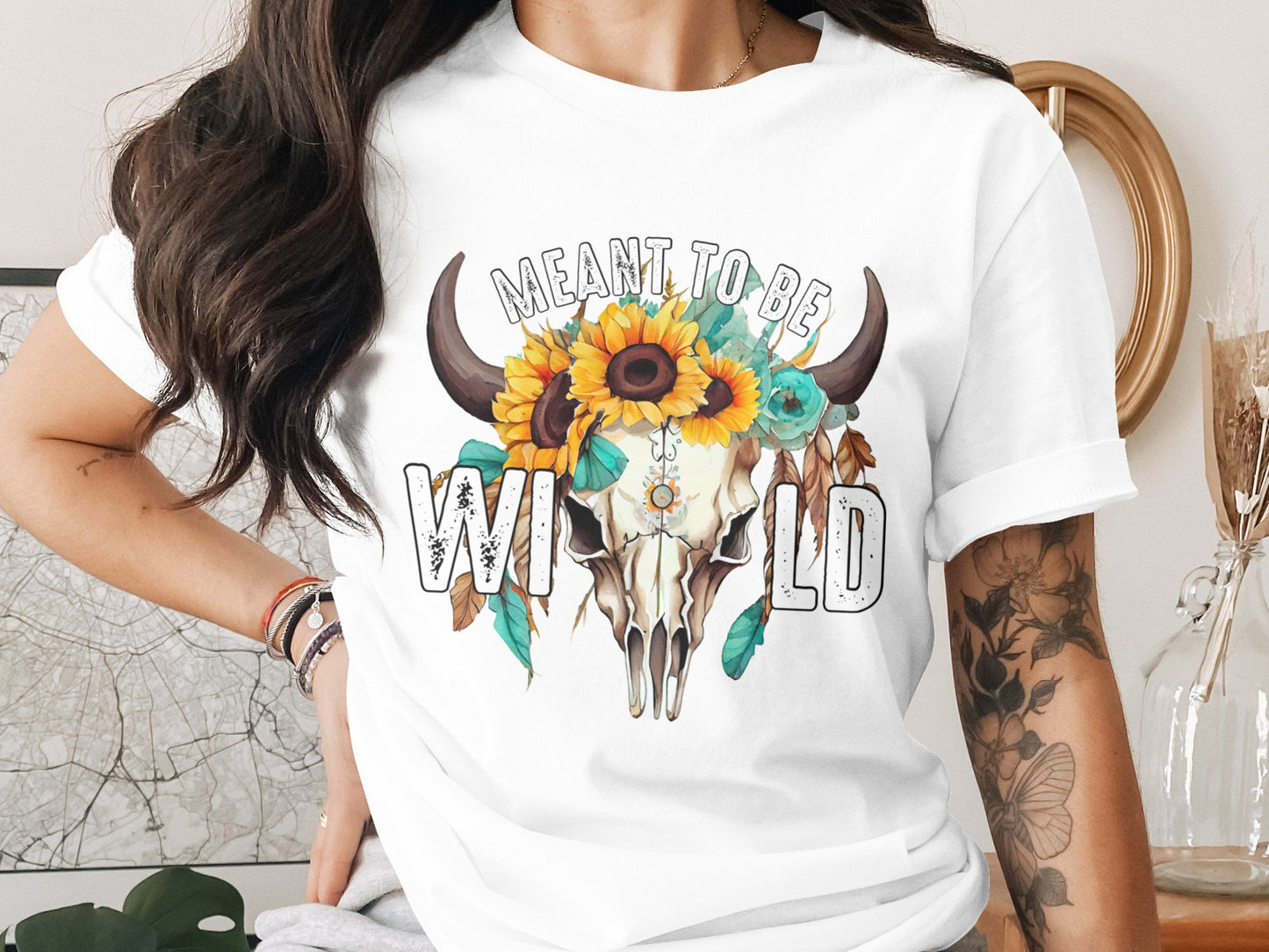 Meant To Be Wild Bull Skull Boho Graphic Tee