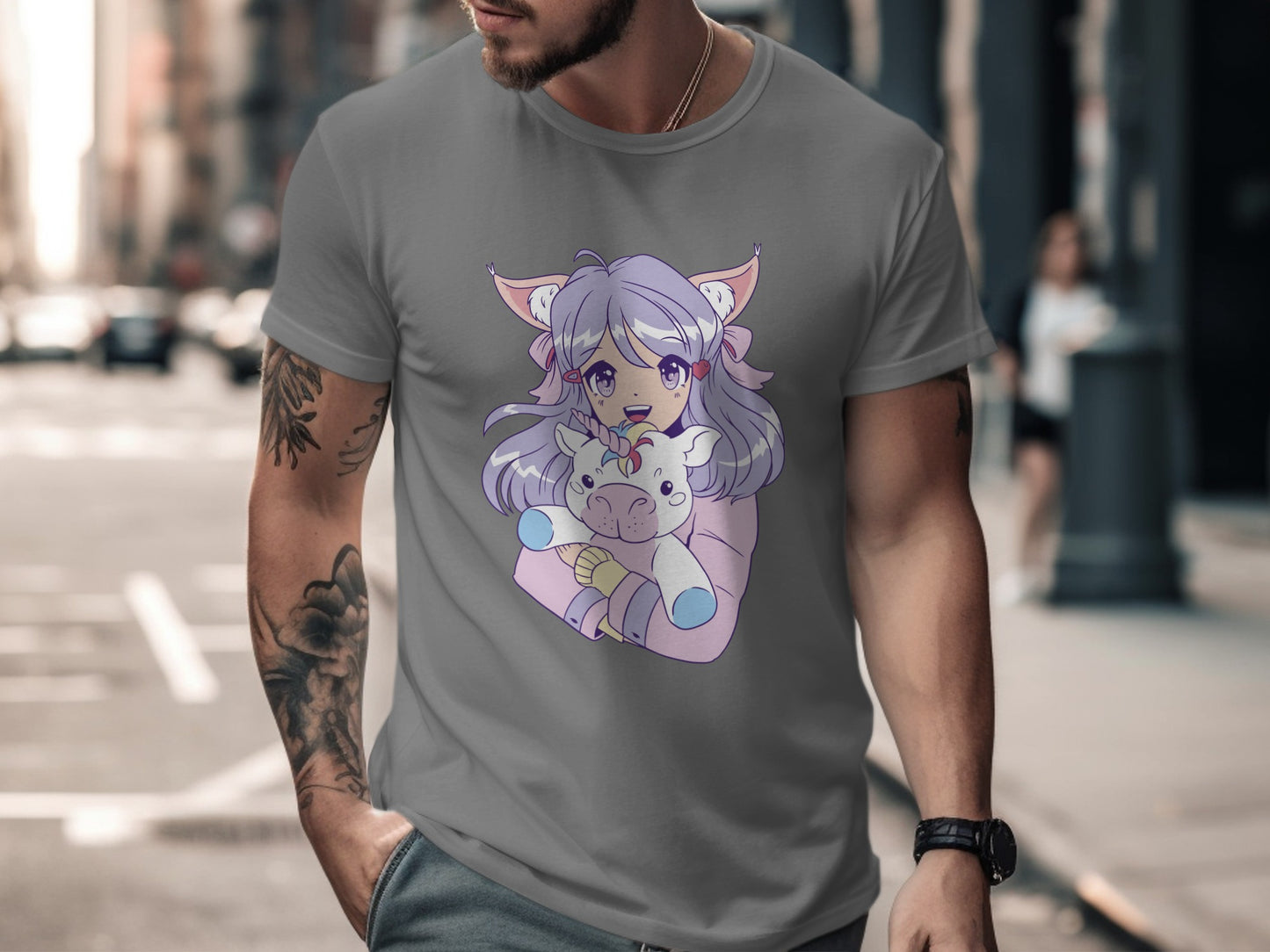 Adorable Anime Girl Hugging Unicorn T-shirt