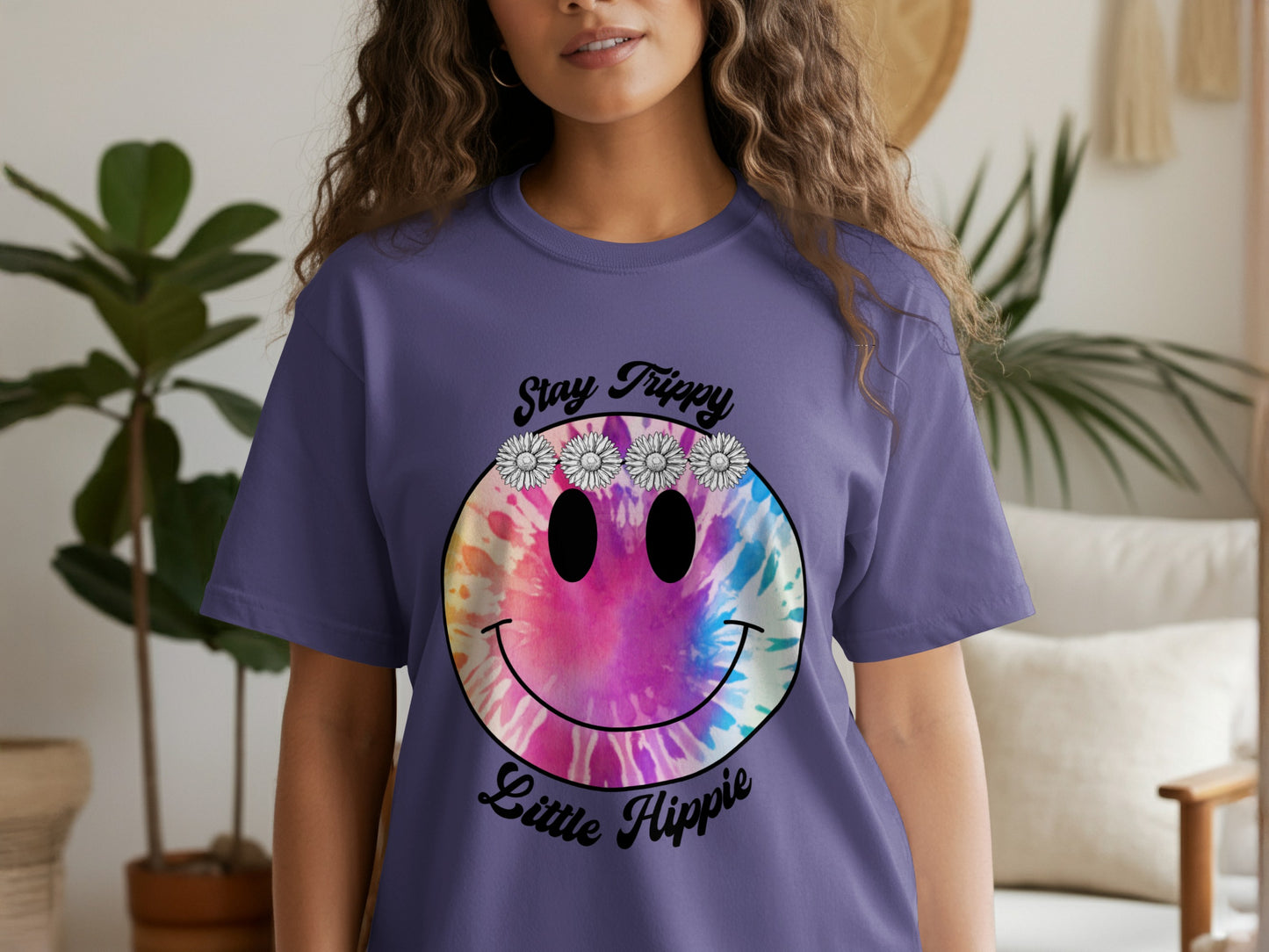 Stay Trippy Little Hippie Smiley Face Graphic Tee
