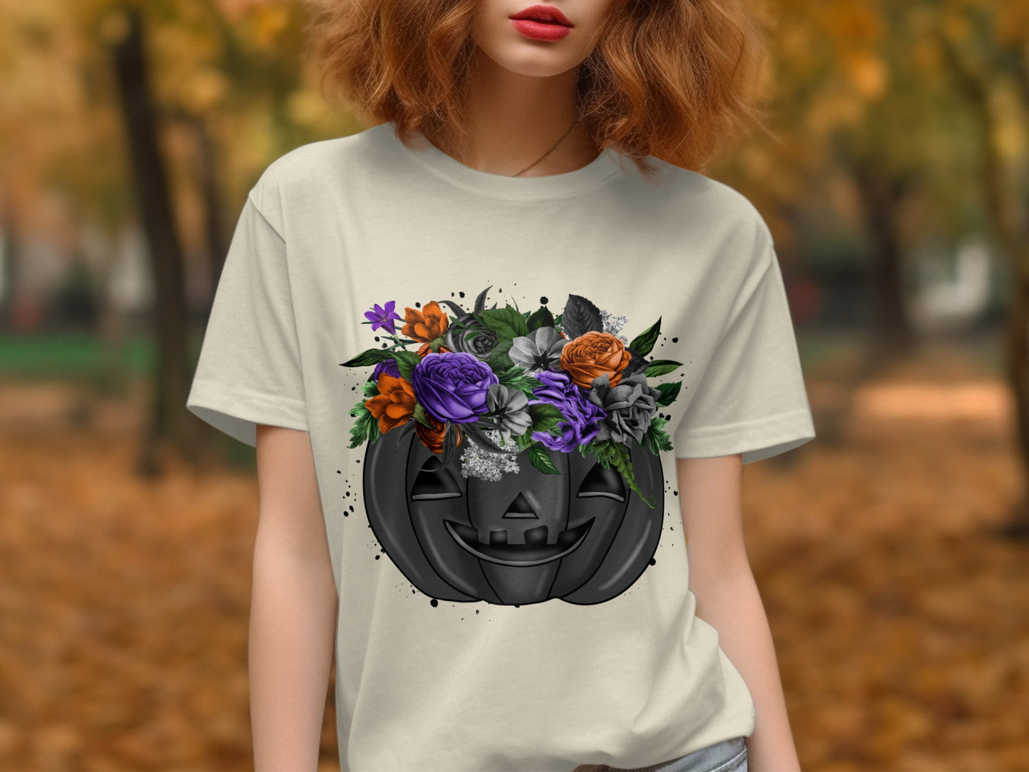 Halloween Pumpkin with Floral Bouquet Tee