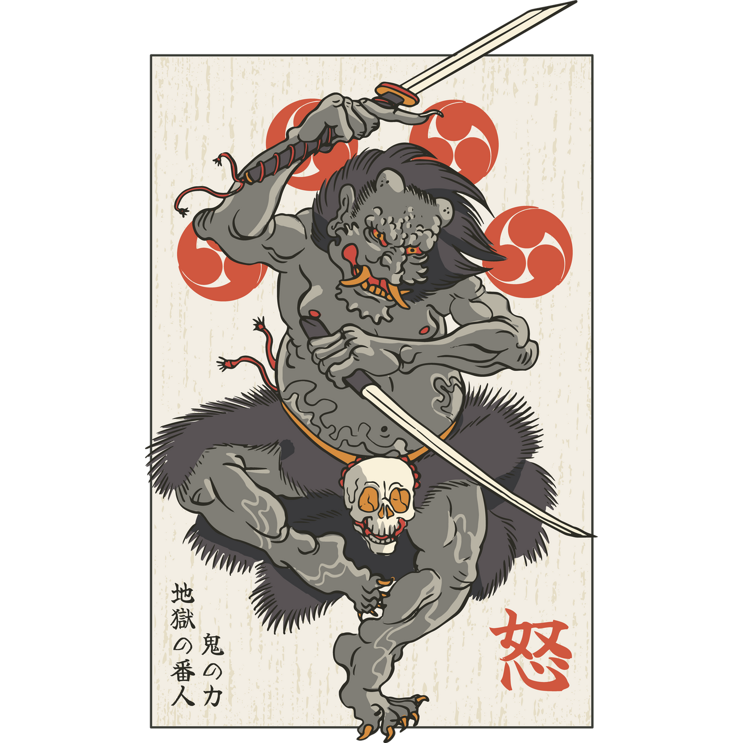 Angry Warrior with Swords Japanese Style Poster