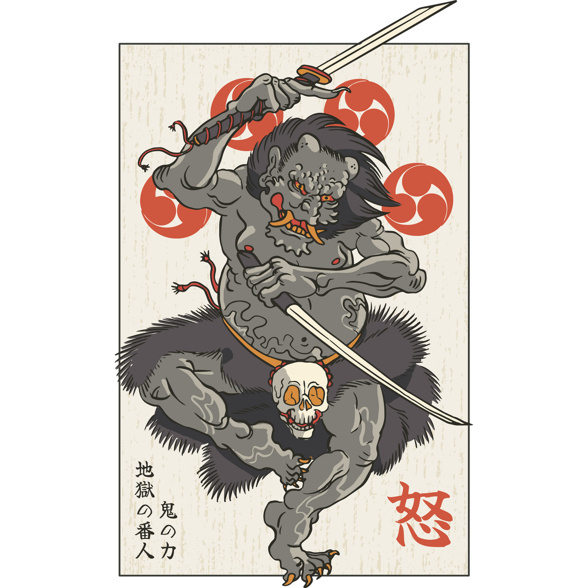 Angry Warrior with Swords Japanese Style Poster
