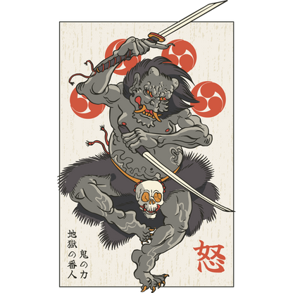 Angry Warrior with Swords Japanese Style Poster
