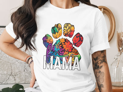 Colorful Paw Print Love Mama T-Shirt Design