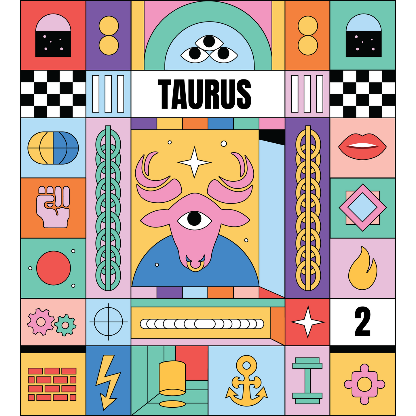 Colorful Geometric Taurus Zodiac Wall Art Decor