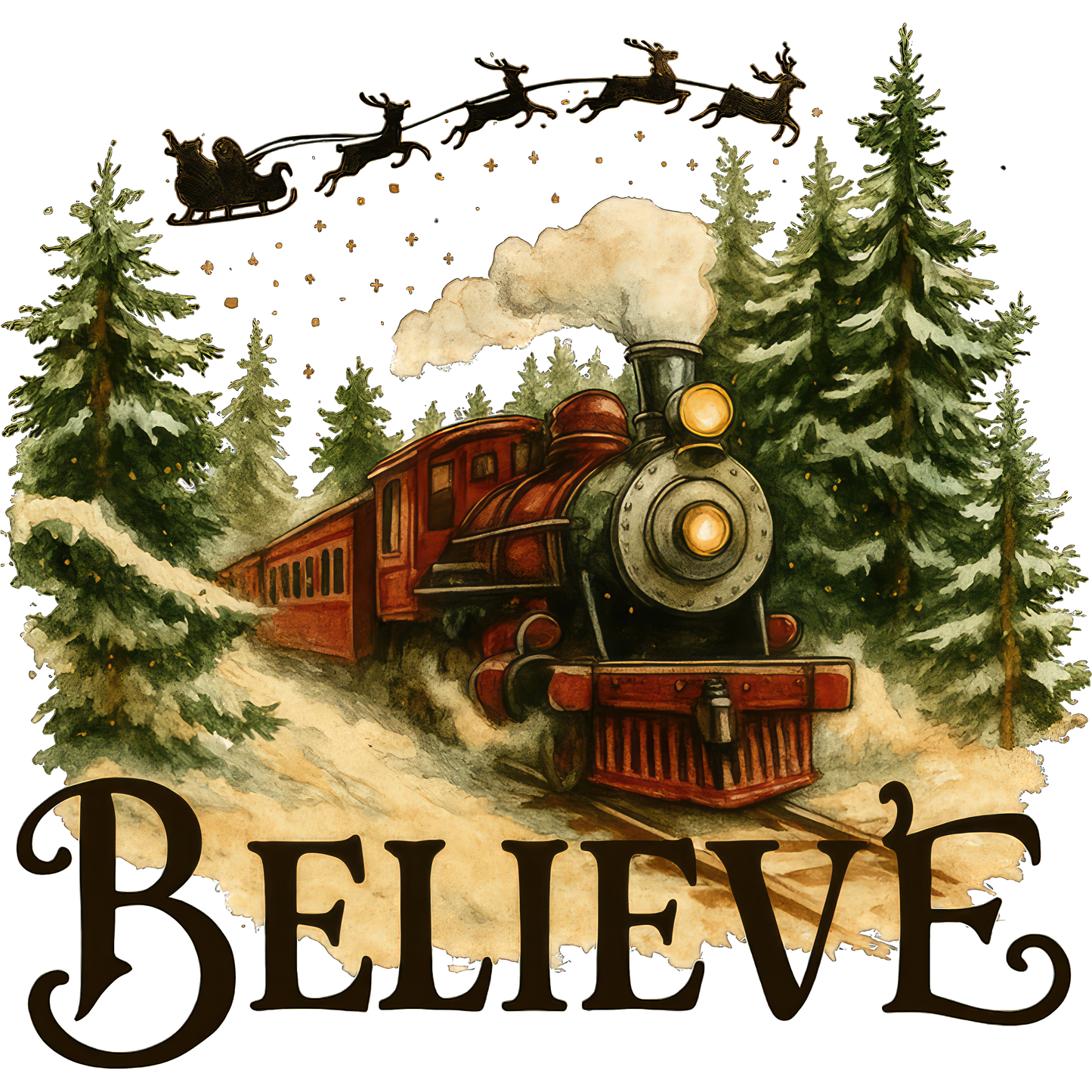 Christmas Steam Train Believe Winter Artwork Print