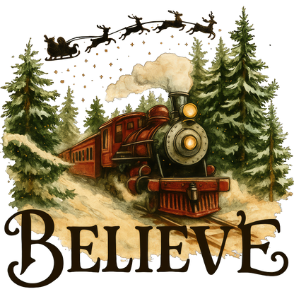 Christmas Steam Train Believe Winter Artwork Print