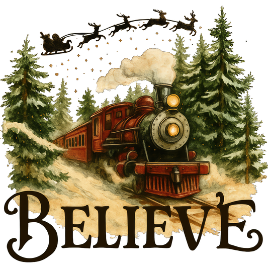 Christmas Steam Train Believe Winter Artwork Print
