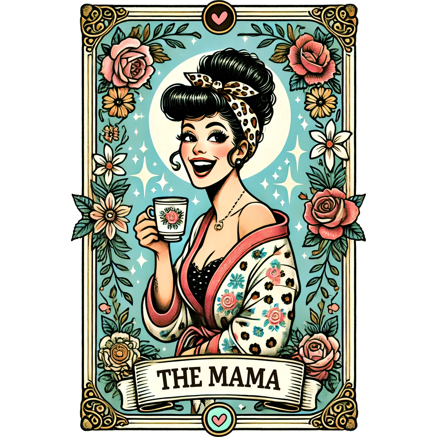 Retro Floral Elegance The Mama Illustrated Art Print