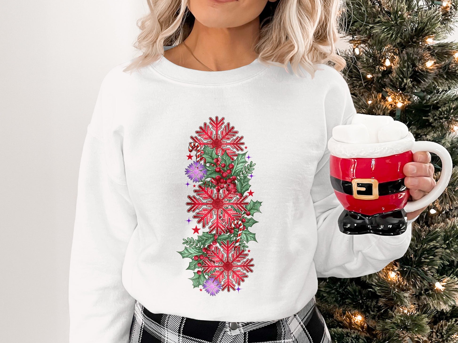 Festive Sweater with Christmas Snowflakes Design