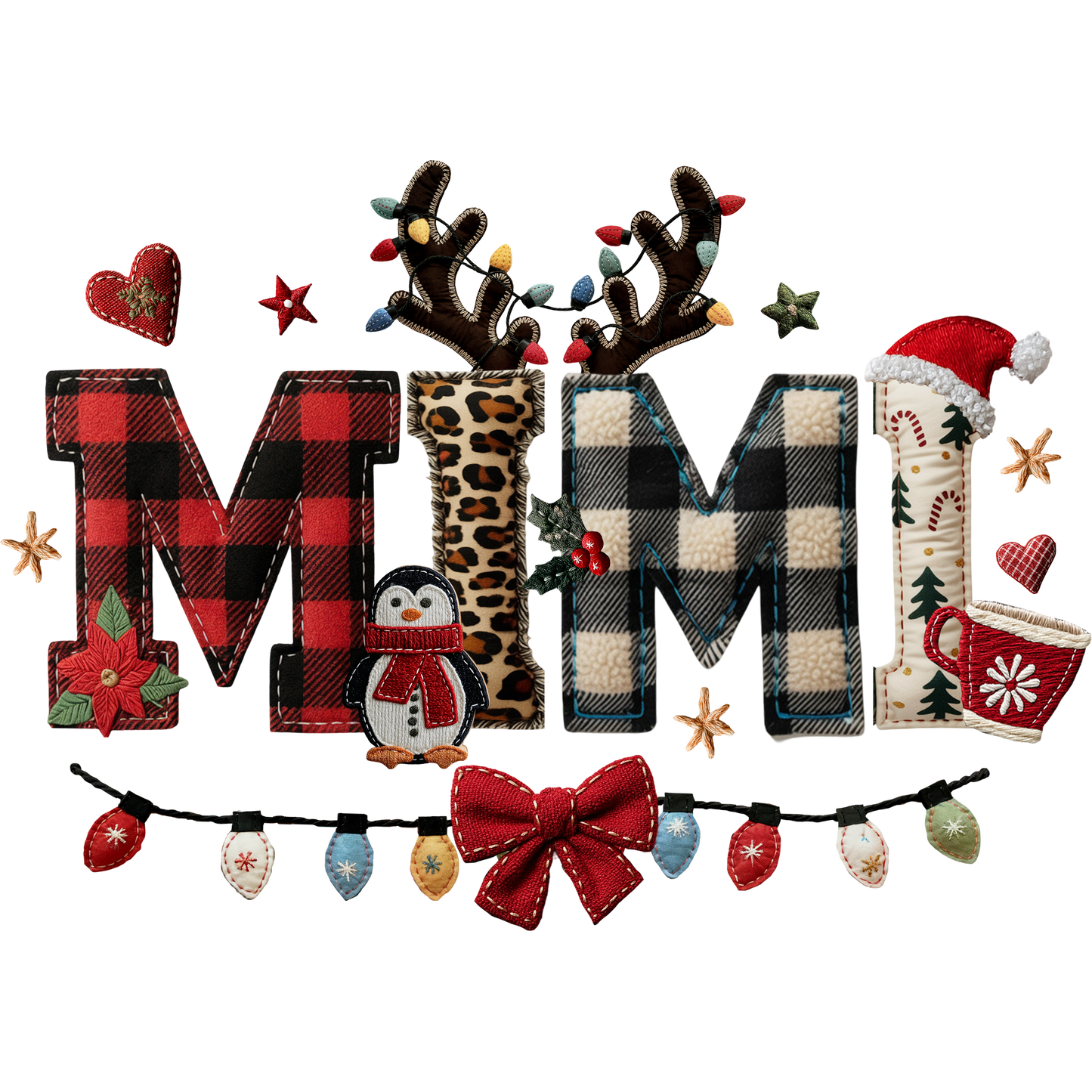 Merry Christmas MIMI Plaid Reindeer Holiday Decor