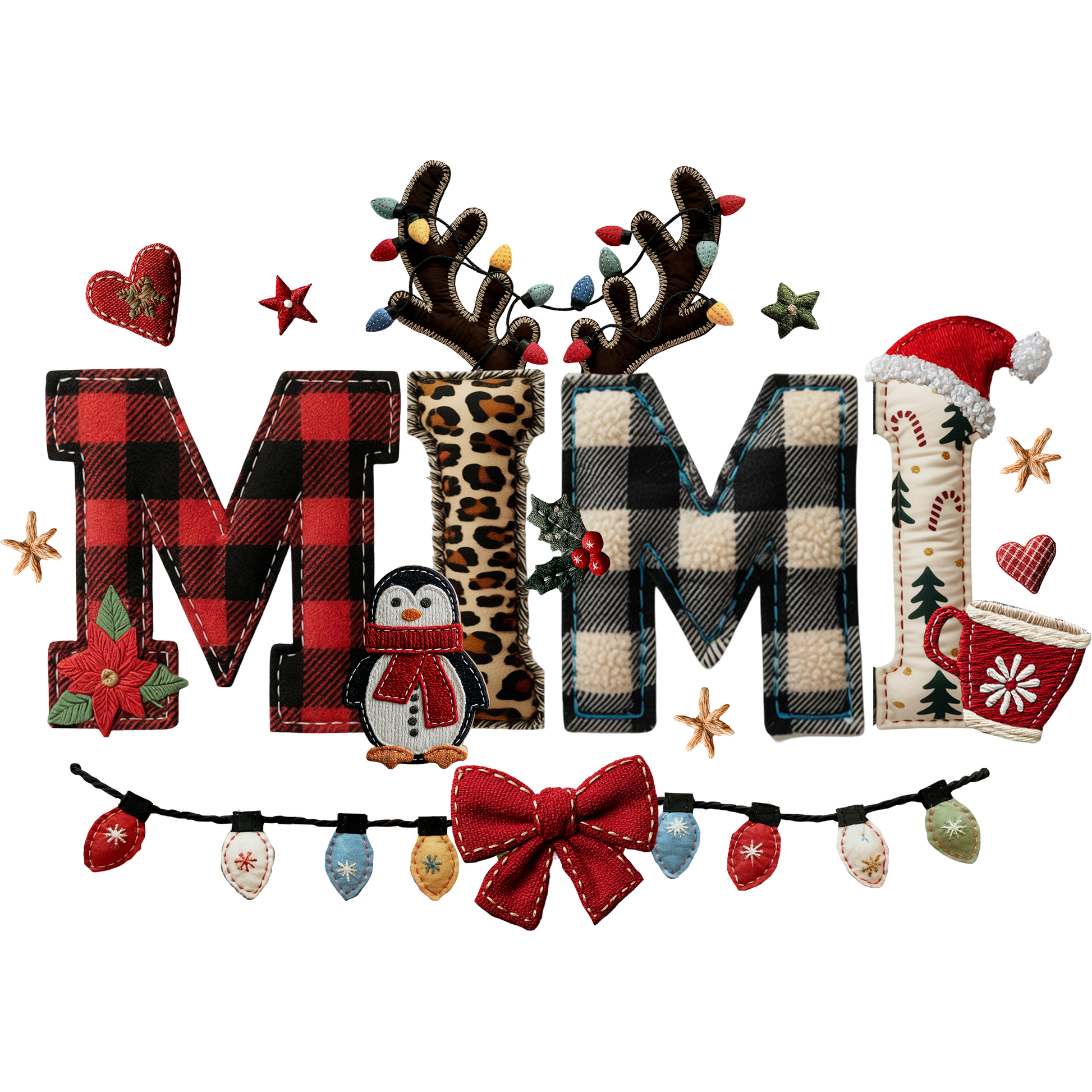 Merry Christmas MIMI Plaid Reindeer Holiday Decor
