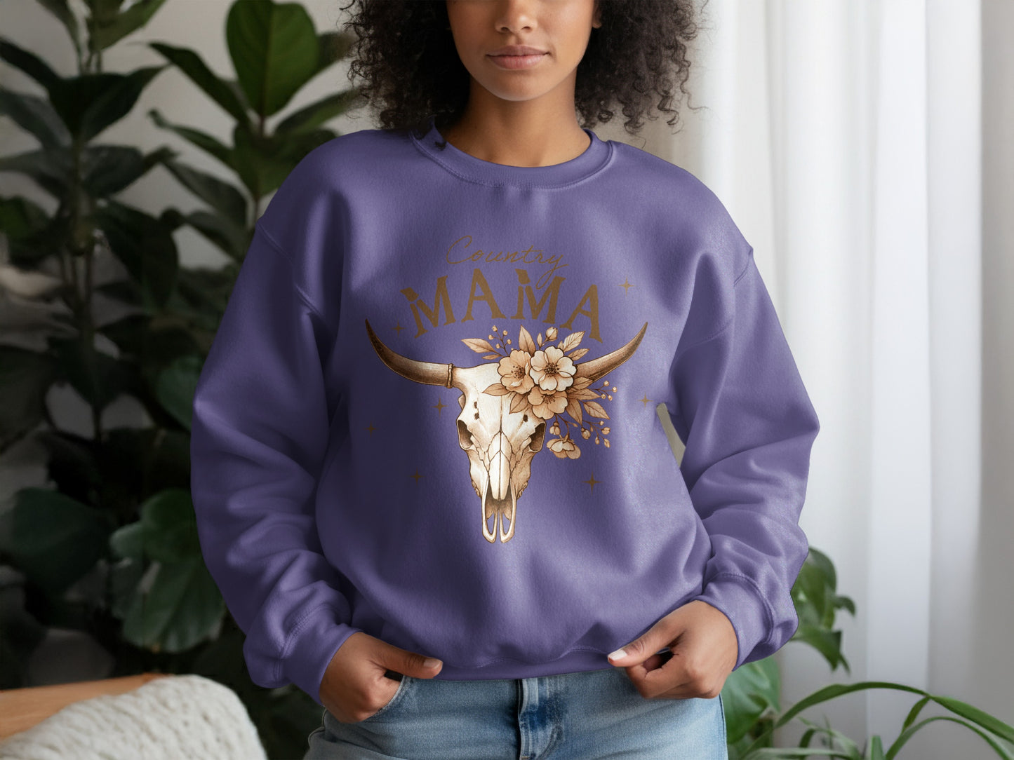 Country Mama Skull Floral Design Sweatshirt