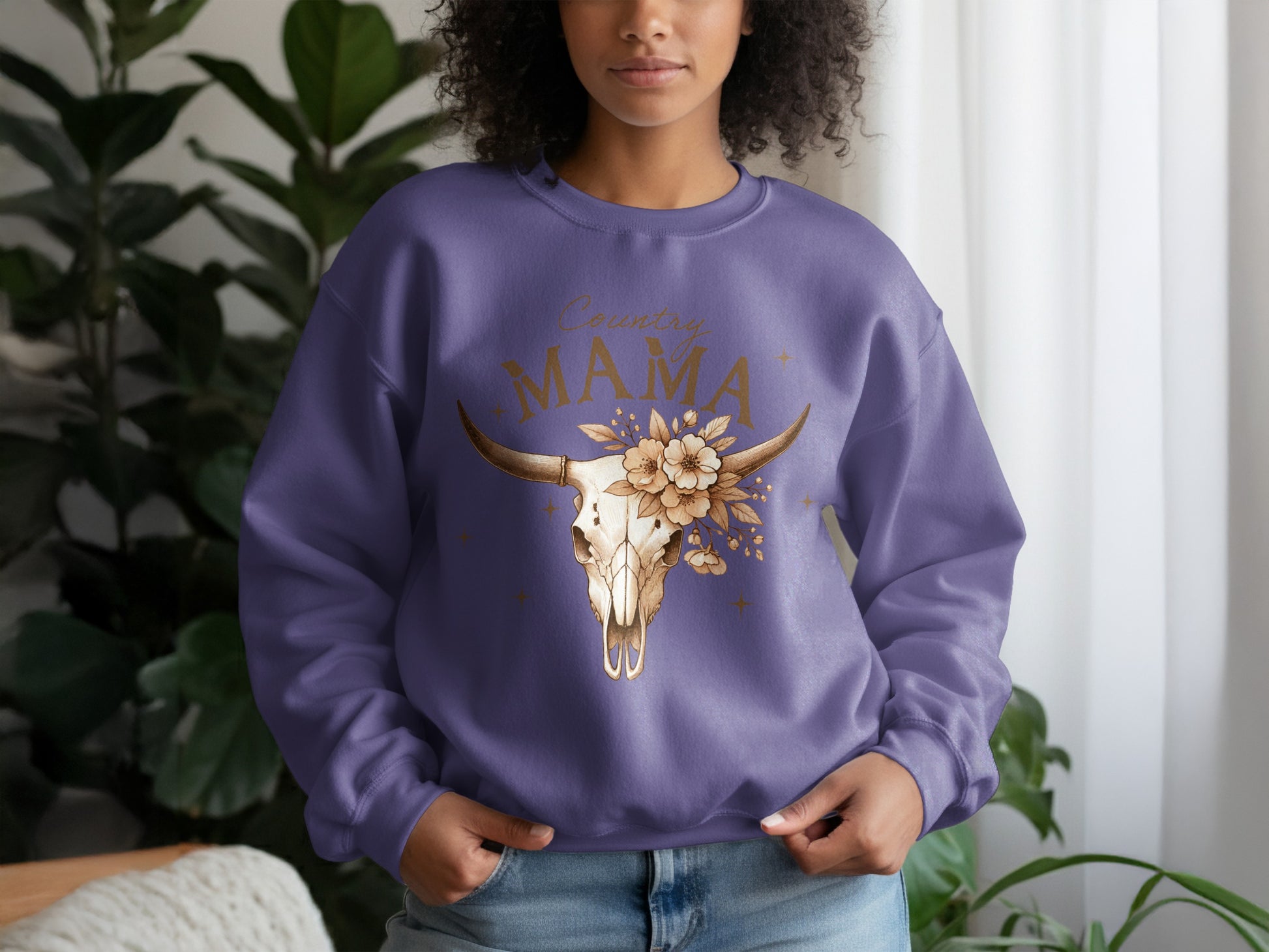 Country Mama Skull Floral Design Sweatshirt