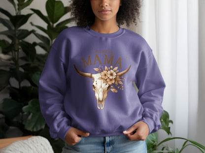Country Mama Skull Floral Design Sweatshirt