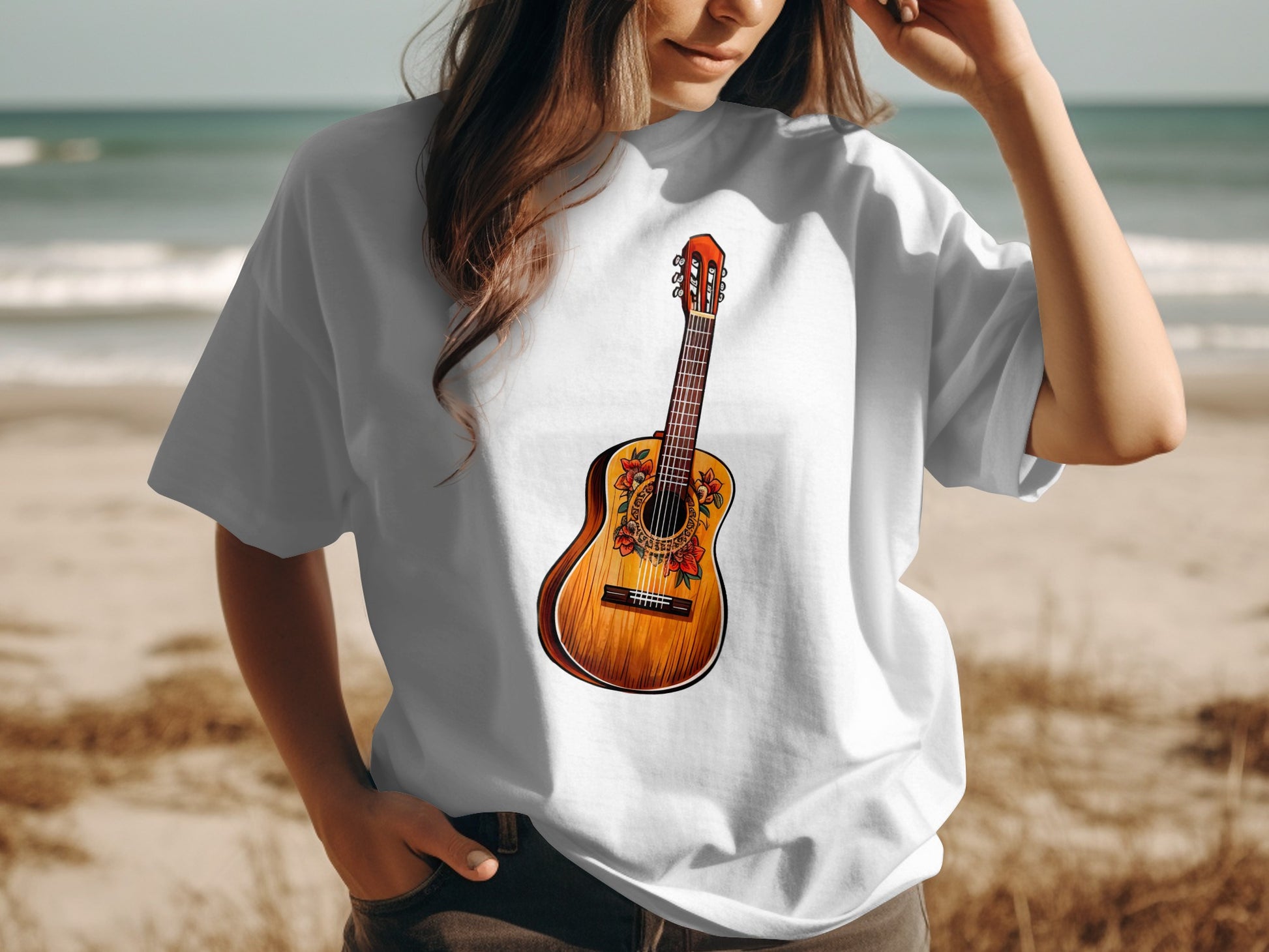 Stylish T-shirt with Beautiful Acoustic Guitar Design