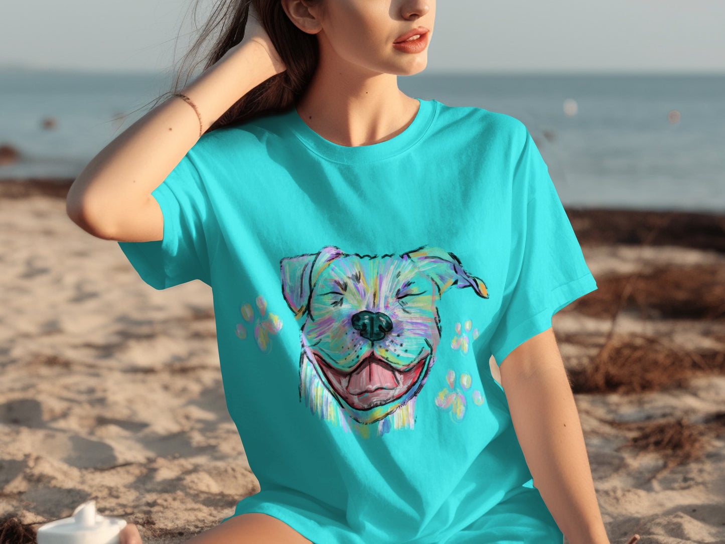 Colorful Dog Print Graphic T-Shirt for Beach Days