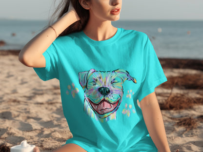 Colorful Dog Print Graphic T-Shirt for Beach Days